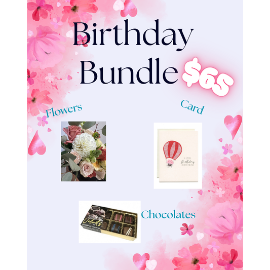 🎉 Birthday Bundle – Flowers, Card &amp; Chocolates 🎉